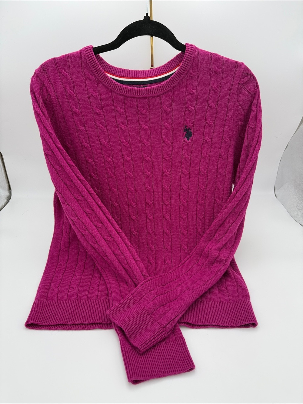 U.S. Polo Assn. Cable Crew Sweater - Raspberry Pink - Picture 1 of 12